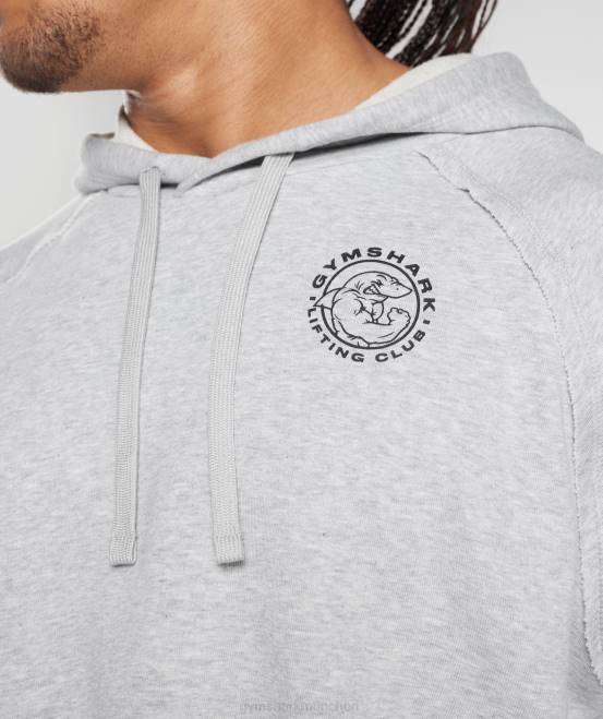 hellgrau meliert Kleidung Gymshark Männer Legacy-Kapuzenpullover mit kurzen Ärmeln und kurzem Schnitt 04P8866