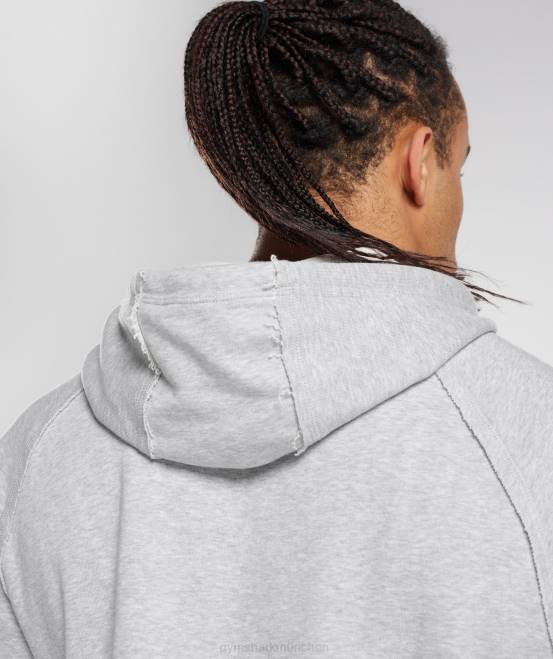 hellgrau meliert Kleidung Gymshark Männer Legacy-Kapuzenpullover mit kurzen Ärmeln und kurzem Schnitt 04P8866