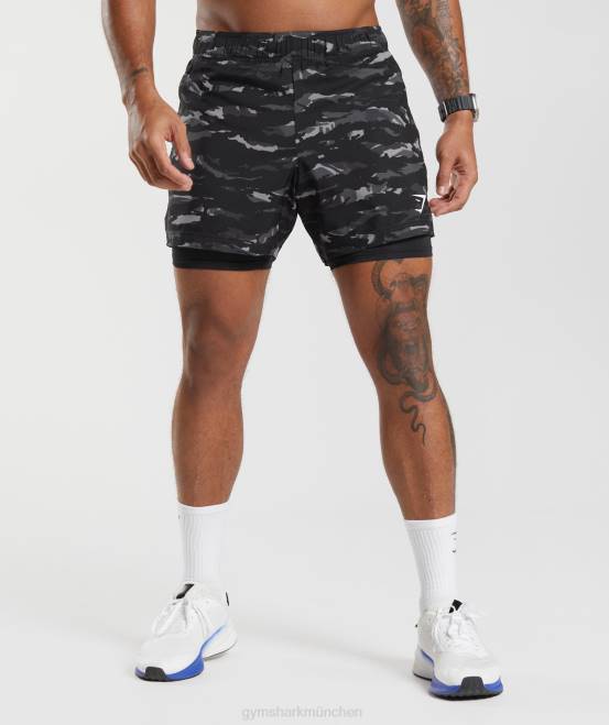 Onyxgrau/Schwarz Kleidung Gymshark Männer Sport 5" 2-in-1-Shorts 04P8522