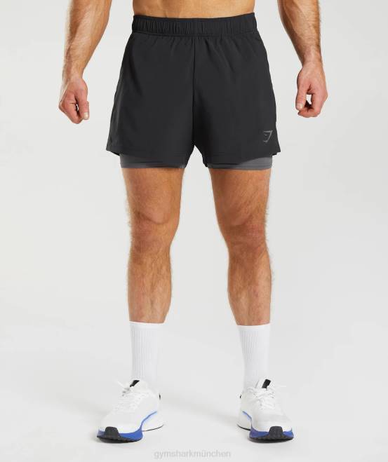 Schwarz/Silhouettengrau Kleidung Gymshark Männer Sport 5" 2-in-1-Shorts 04P8516
