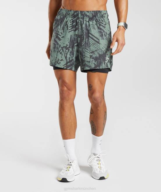 Weidengrün/Schwarz Kleidung Gymshark Männer Sport 5" 2-in-1-Shorts 04P8565