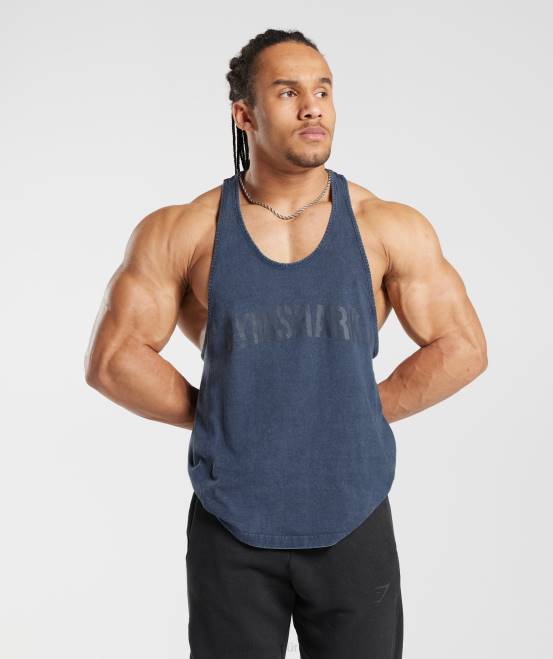 Abendblau Kleidung Gymshark Männer Powergewaschener Stringer 04P8983