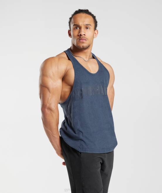 Abendblau Kleidung Gymshark Männer Powergewaschener Stringer 04P8983