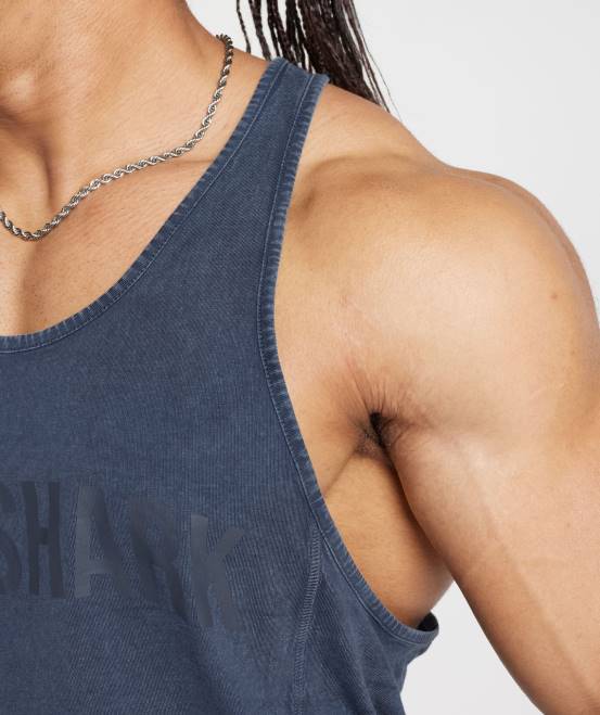 Abendblau Kleidung Gymshark Männer Powergewaschener Stringer 04P8983