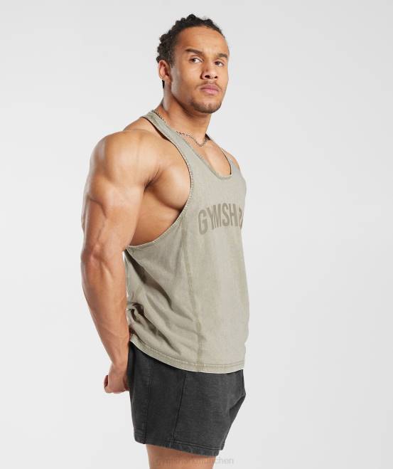 Ecrubraun Kleidung Gymshark Männer Powergewaschener Stringer 04P8976