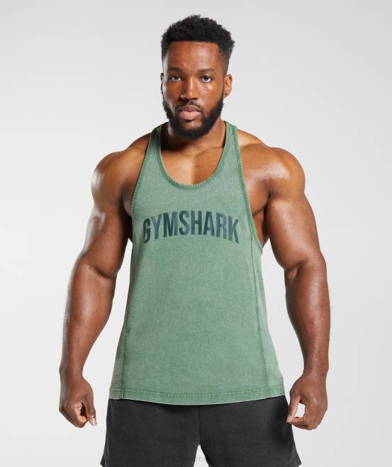 Leguan grün Kleidung Gymshark Männer Powergewaschener Stringer 04P81001