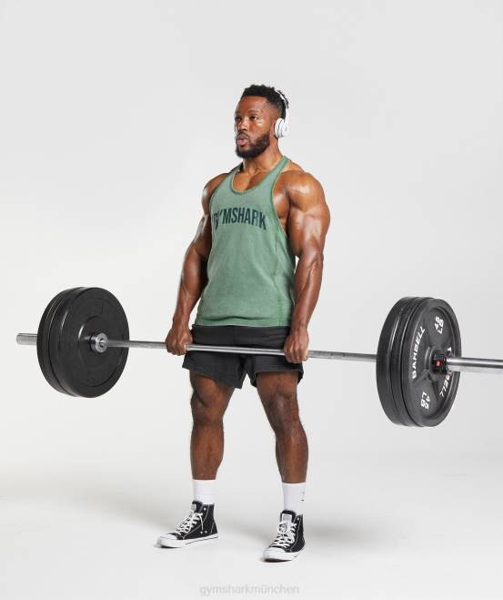 Leguan grün Kleidung Gymshark Männer Powergewaschener Stringer 04P81001