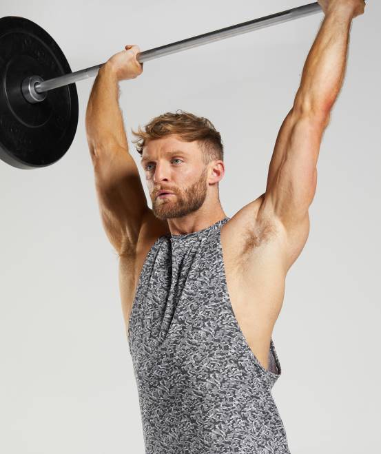 Onyxgrau Kleidung Gymshark Männer Reagieren Sie mit dem Drop-Arm-Tank 04P8968