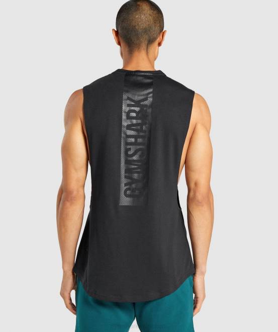Schwarz Kleidung Gymshark Männer Fetter Drop-Arm-Tank 04P8890