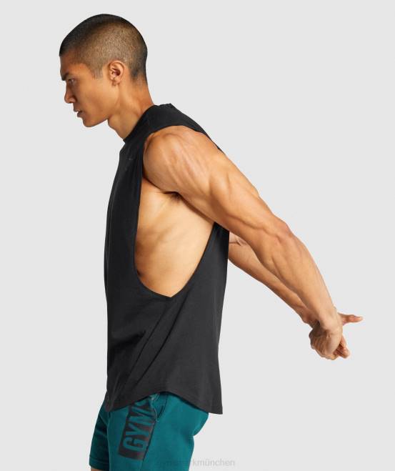 Schwarz Kleidung Gymshark Männer Fetter Drop-Arm-Tank 04P8890