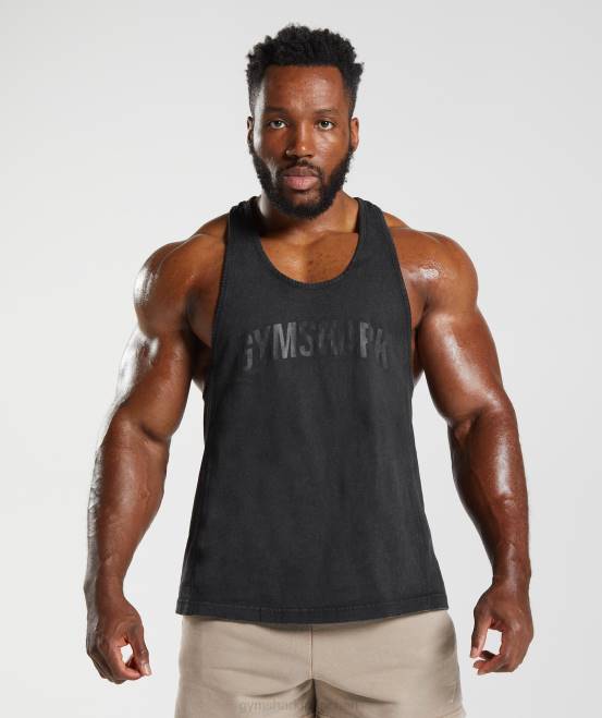 Schwarz Kleidung Gymshark Männer Powergewaschener Stringer 04P8977