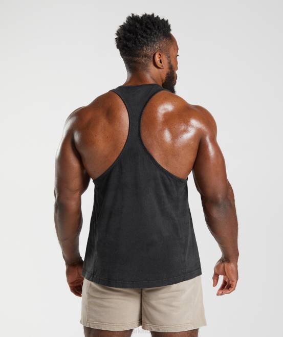 Schwarz Kleidung Gymshark Männer Powergewaschener Stringer 04P8977