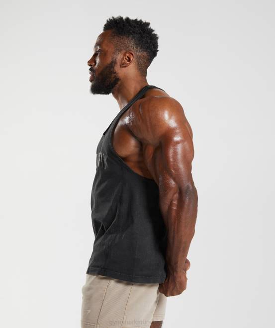 Schwarz Kleidung Gymshark Männer Powergewaschener Stringer 04P8977