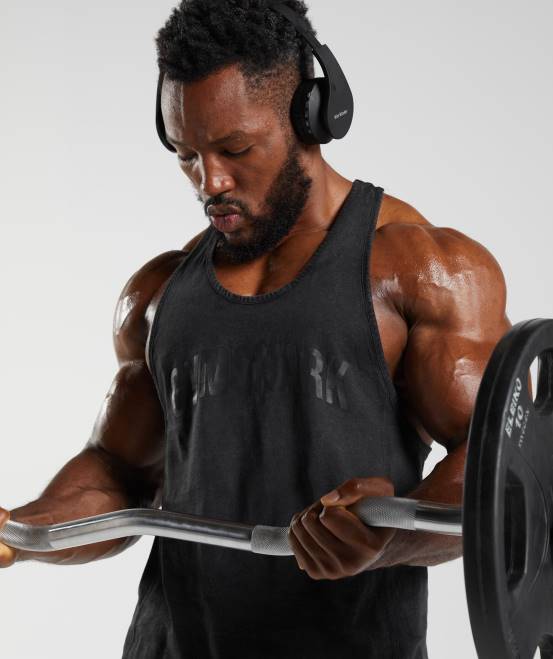 Schwarz Kleidung Gymshark Männer Powergewaschener Stringer 04P8977