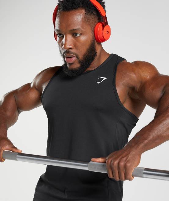 Schwarz Kleidung Gymshark Männer Reaktionstank 04P8881