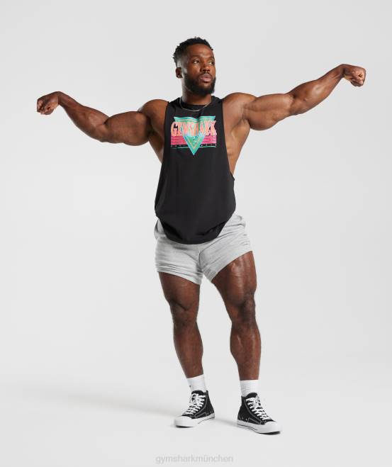 Schwarz Kleidung Gymshark Männer Retrowave Drop-Arm-Tank 04P8891