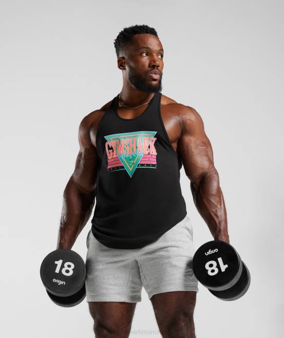 Schwarz Kleidung Gymshark Männer Retrowave-Stringer 04P8991