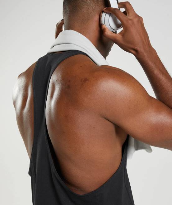 Schwarz Kleidung Gymshark Männer Stringer reagieren 04P8984