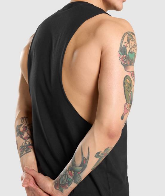 Schwarz Kleidung Gymshark Männer kritischer Drop-Arm-Tank 04P8946
