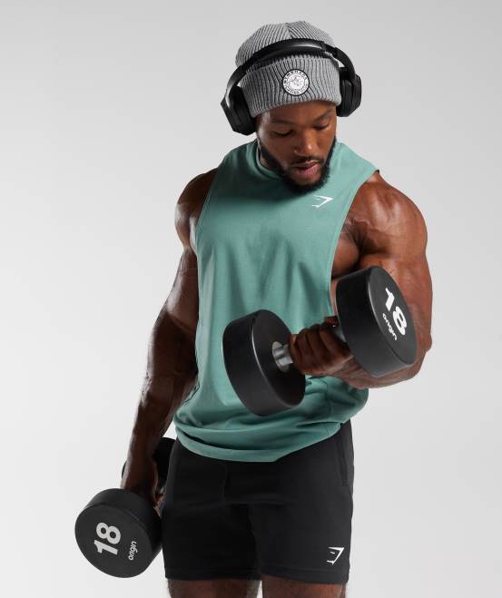 Tinte blaugrün (ausverkauft) Kleidung Gymshark Männer Reagieren Sie mit dem Drop-Arm-Tank 04P8973