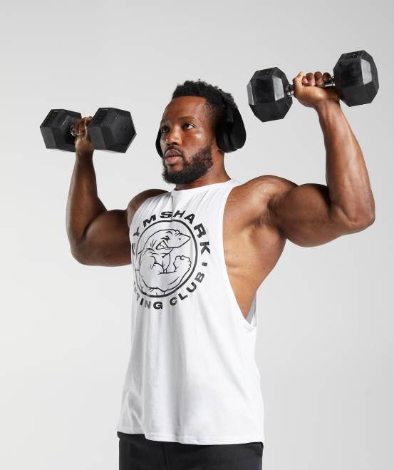 Weiß Kleidung Gymshark Männer Legacy-Drop-Arm-Tank 04P8935
