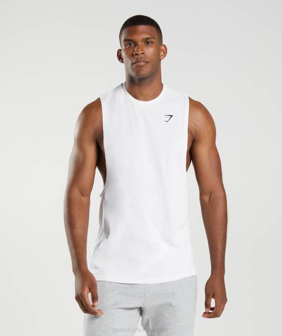 Weiß Kleidung Gymshark Männer Reagieren Sie mit dem Drop-Arm-Tank 04P8883