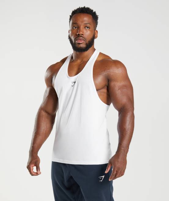 Weiß Kleidung Gymshark Männer Stringer reagieren 04P8981