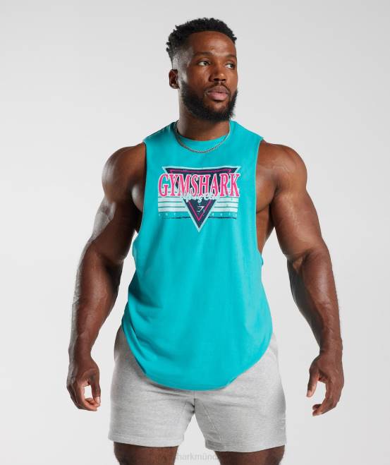 Ägäisches Blau Kleidung Gymshark Männer Retrowave Drop-Arm-Tank 04P8893