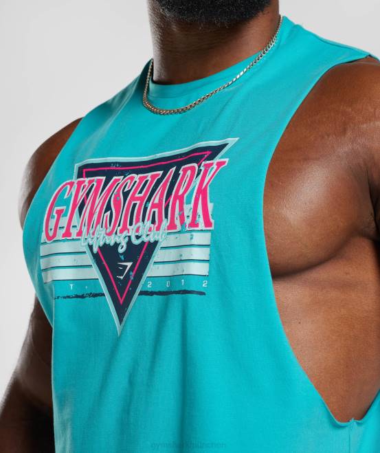 Ägäisches Blau Kleidung Gymshark Männer Retrowave Drop-Arm-Tank 04P8893