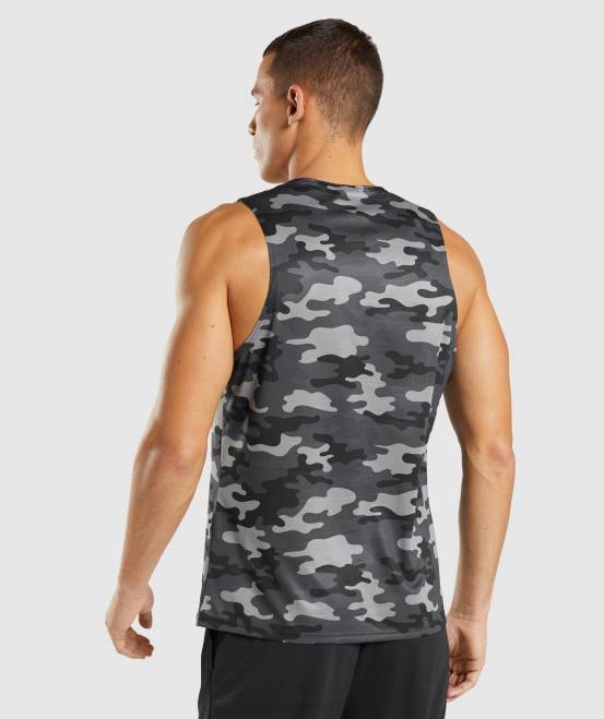 grauer Druck Kleidung Gymshark Männer Ankunftstank 04P8902