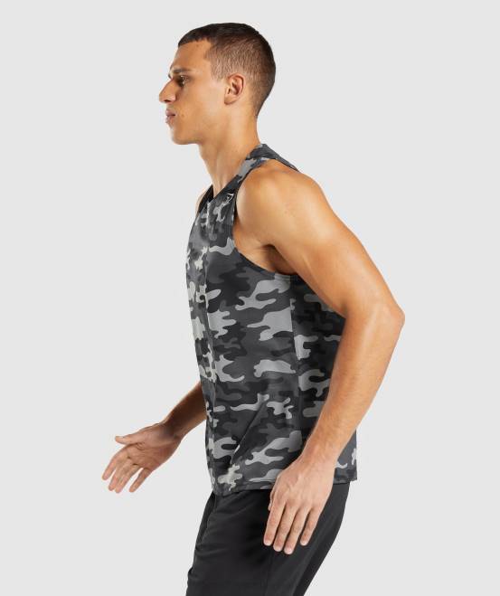 grauer Druck Kleidung Gymshark Männer Ankunftstank 04P8902
