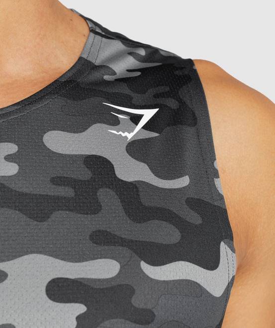 grauer Druck Kleidung Gymshark Männer Ankunftstank 04P8902
