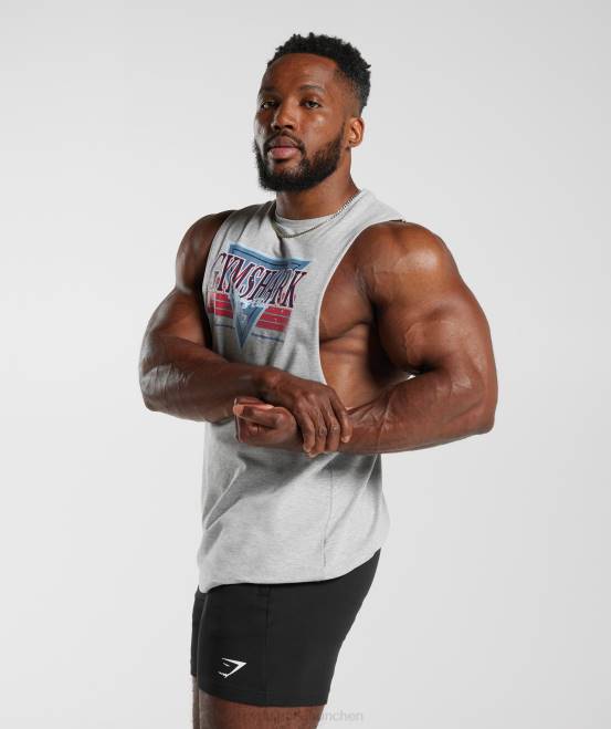 hellgrauer Kernmergel Kleidung Gymshark Männer Retrowave Drop-Arm-Tank 04P8886