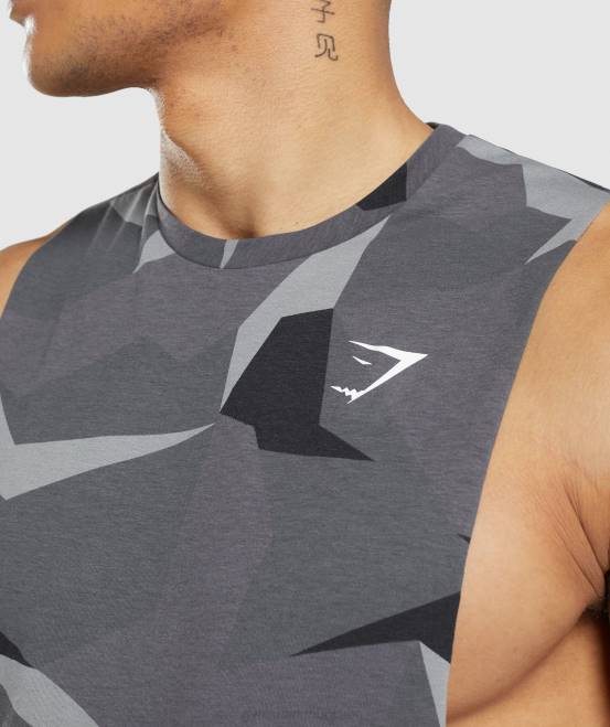 schwarzer Druck Kleidung Gymshark Männer kritischer Drop-Arm-Tank 04P8949