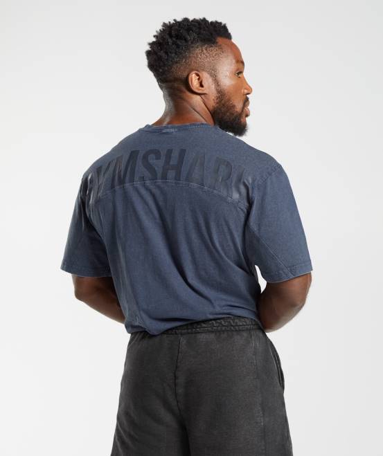 Abendblau Kleidung Gymshark Männer Powergewaschenes T-Shirt 04P8713
