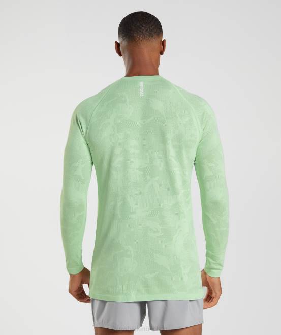 Aloegrün/Teegrün Kleidung Gymshark Männer Geo-nahtloses Langarm-T-Shirt 04P8685