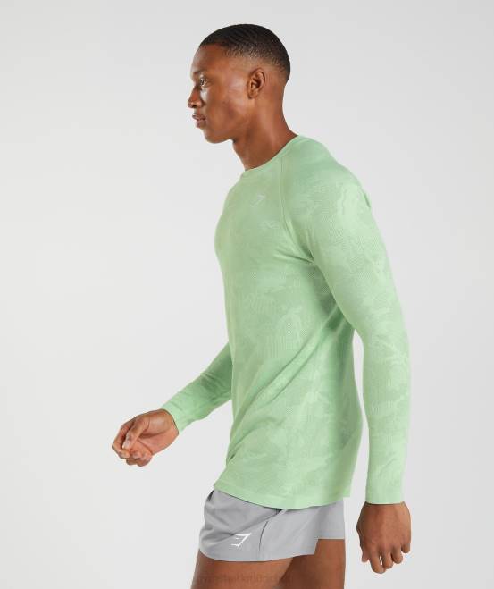 Aloegrün/Teegrün Kleidung Gymshark Männer Geo-nahtloses Langarm-T-Shirt 04P8685