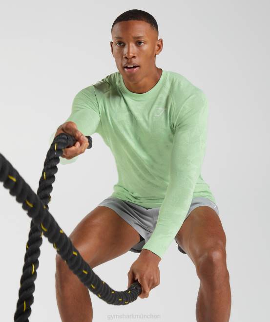 Aloegrün/Teegrün Kleidung Gymshark Männer Geo-nahtloses Langarm-T-Shirt 04P8685