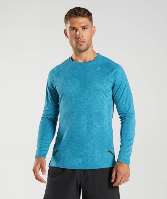 Atlantikblau/Haifischblau Kleidung Gymshark Männer Apex-Langarm-T-Shirt 04P8672