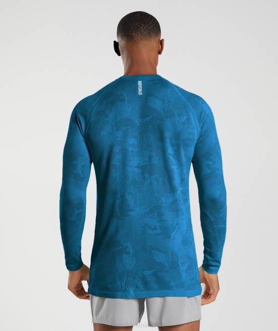 Atlantikblau/Haifischblau Kleidung Gymshark Männer Geo-nahtloses Langarm-T-Shirt 04P8597