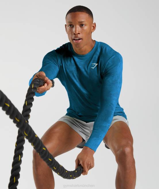 Atlantikblau/Haifischblau Kleidung Gymshark Männer Geo-nahtloses Langarm-T-Shirt 04P8597