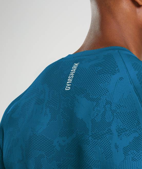 Atlantikblau/Haifischblau Kleidung Gymshark Männer Geo-nahtloses Langarm-T-Shirt 04P8597