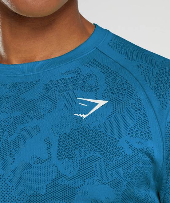 Atlantikblau/Haifischblau Kleidung Gymshark Männer Geo-nahtloses Langarm-T-Shirt 04P8597
