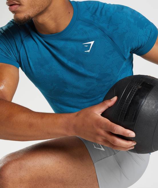 Atlantikblau/Haifischblau Kleidung Gymshark Männer Geo-nahtloses T-Shirt 04P8640