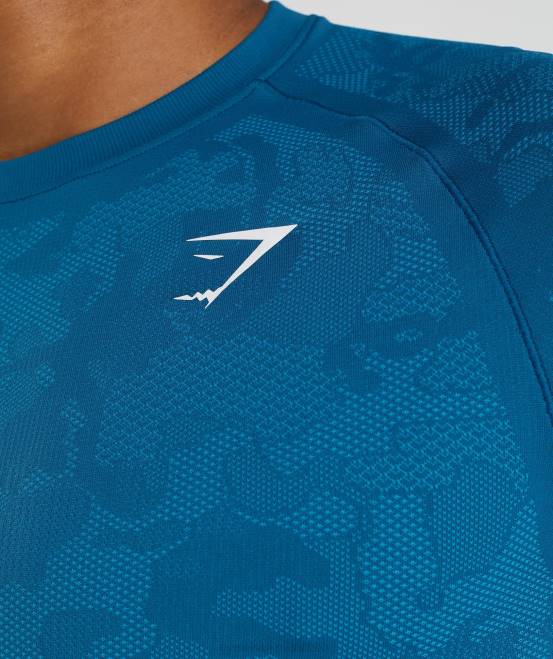 Atlantikblau/Haifischblau Kleidung Gymshark Männer Geo-nahtloses T-Shirt 04P8640