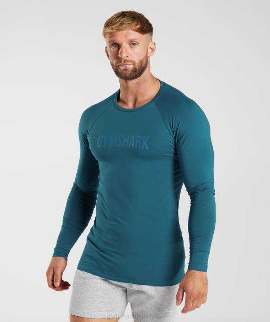 Atlantikblau Kleidung Gymshark Männer Apollo-Langarm-T-Shirt 04P8747
