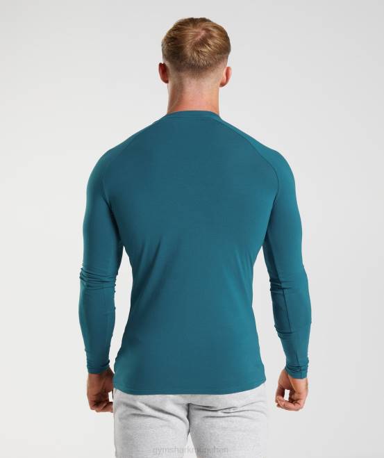 Atlantikblau Kleidung Gymshark Männer Apollo-Langarm-T-Shirt 04P8747