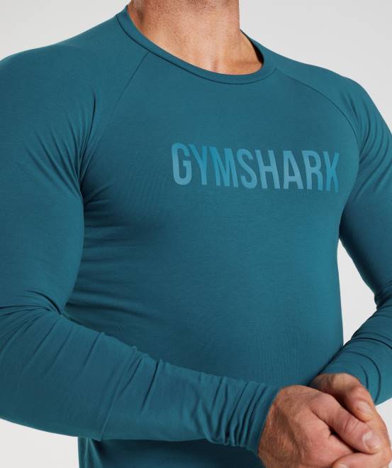 Atlantikblau Kleidung Gymshark Männer Apollo-Langarm-T-Shirt 04P8747