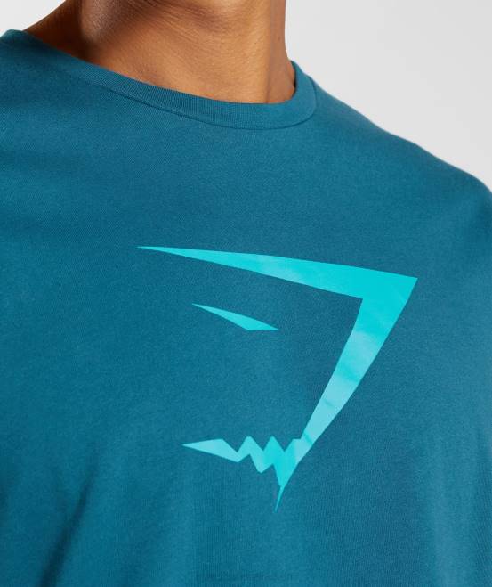 Atlantikblau Kleidung Gymshark Männer T-Shirt mit Haifischkopf-Füllung 04P8662