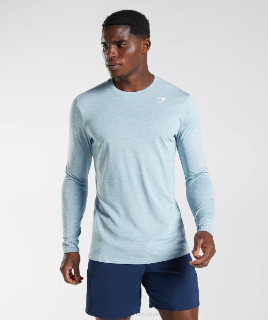 Eisbergblau/eisblau meliert Kleidung Gymshark Männer Arrival meliertes langärmliges T-Shirt 04P8730